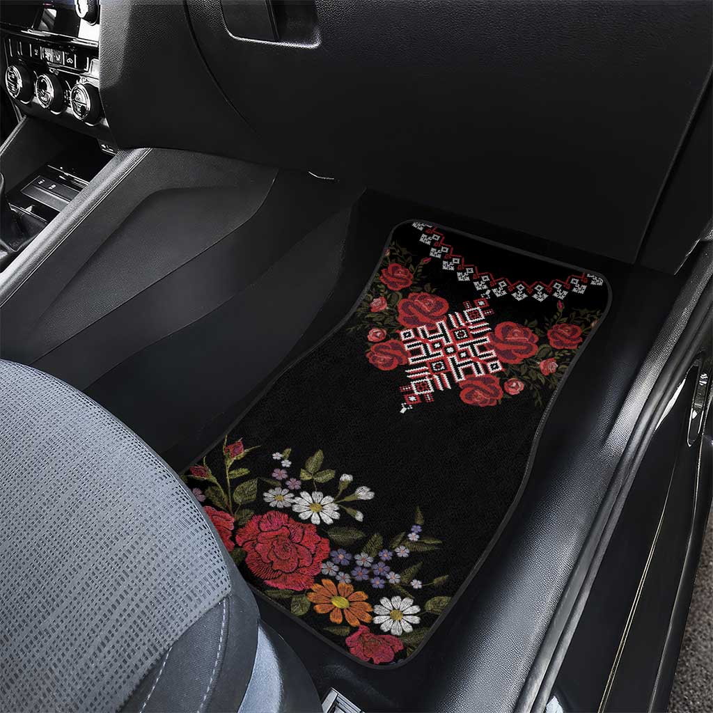 Czech Republic Traditional Costume Car Mats Embroidery Floral Pattern With Red Rose