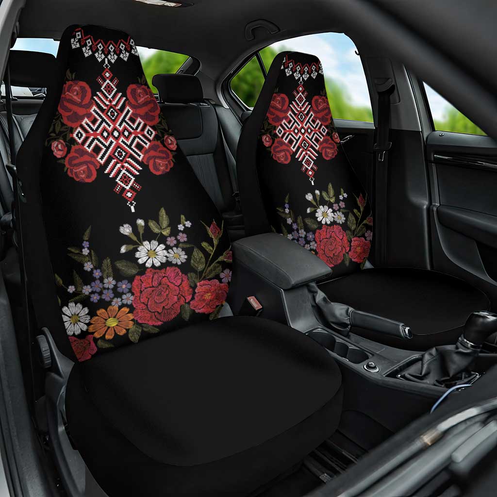 Czech Republic Traditional Costume Car Seat Cover Embroidery Floral Pattern With Red Rose