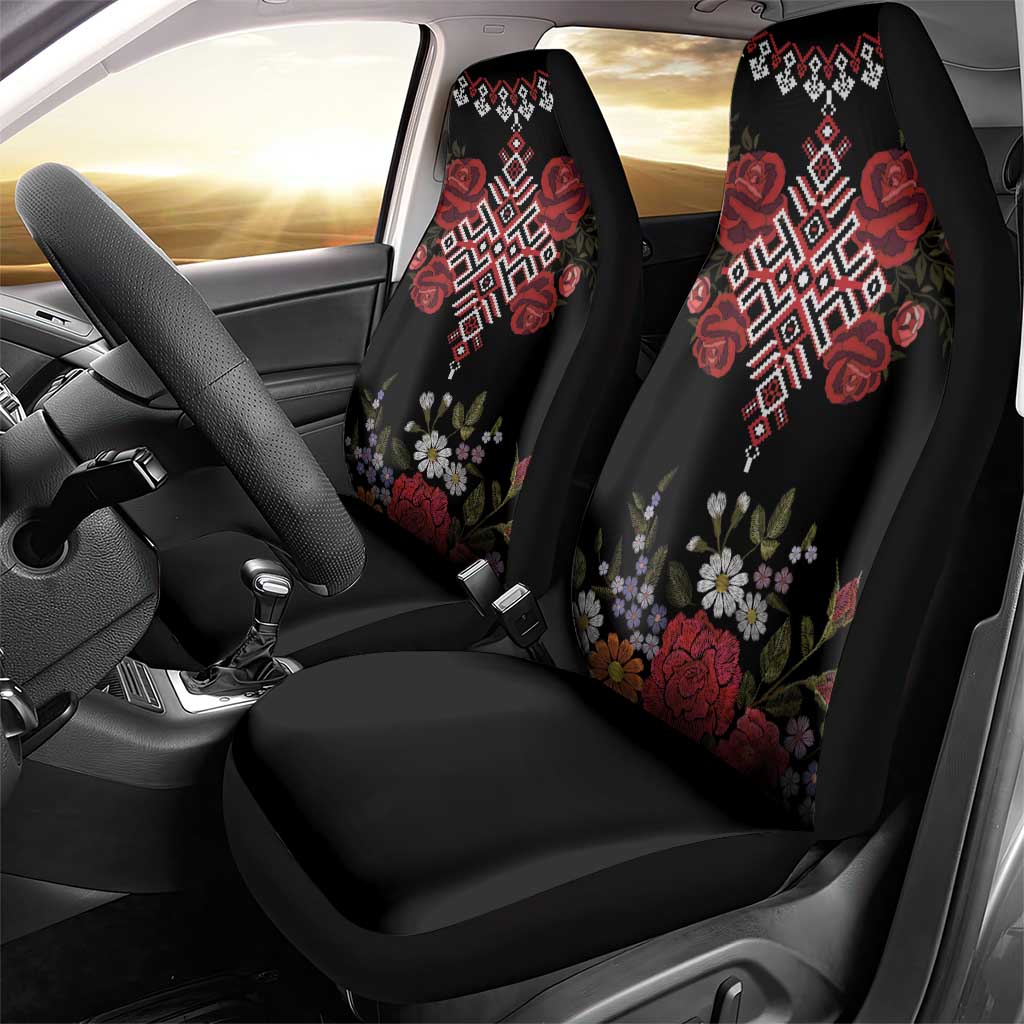 Czech Republic Traditional Costume Car Seat Cover Embroidery Floral Pattern With Red Rose