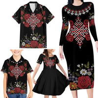 Czech Republic Traditional Costume Family Matching Long Sleeve Bodycon Dress and Hawaiian Shirt Embroidery Floral Pattern With Red Rose