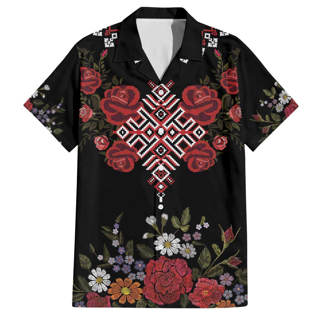 Czech Republic Traditional Costume Family Matching Long Sleeve Bodycon Dress and Hawaiian Shirt Embroidery Floral Pattern With Red Rose