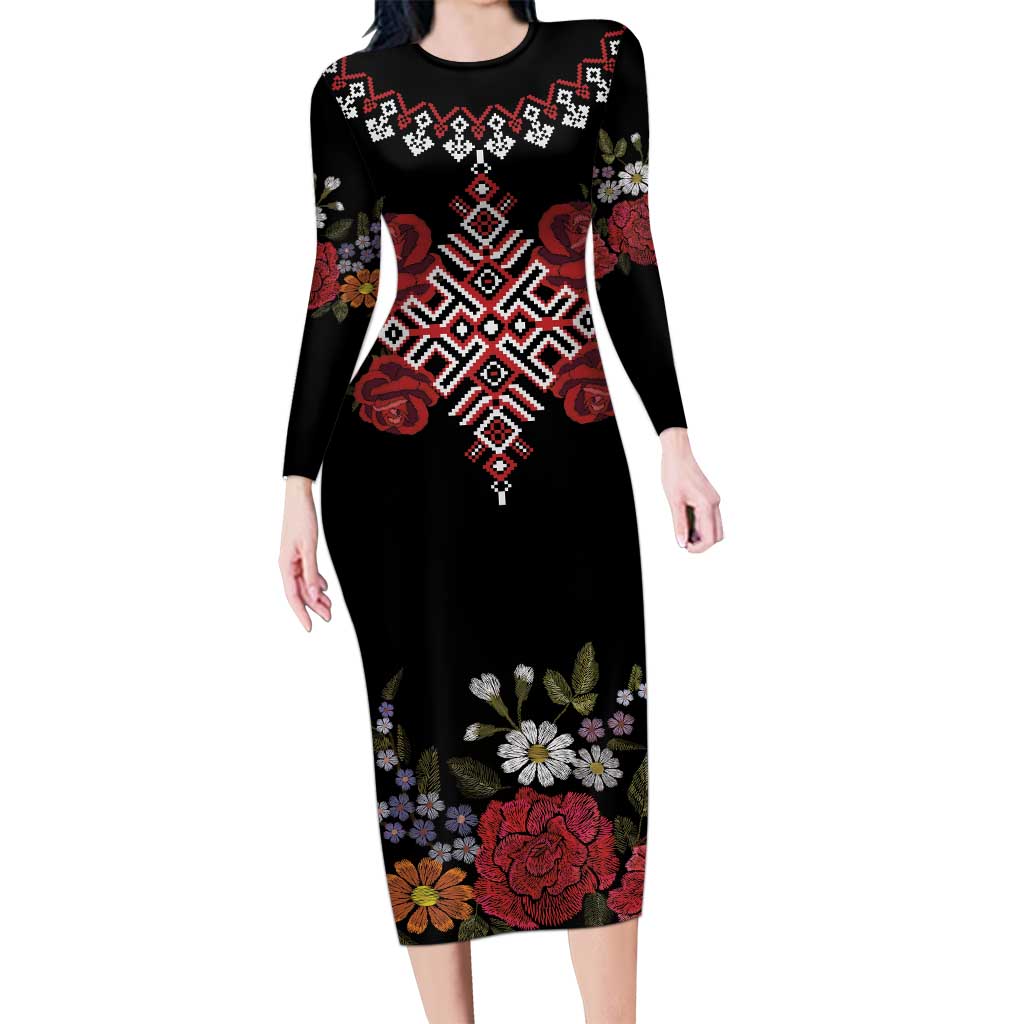 Czech Republic Traditional Costume Family Matching Long Sleeve Bodycon Dress and Hawaiian Shirt Embroidery Floral Pattern With Red Rose