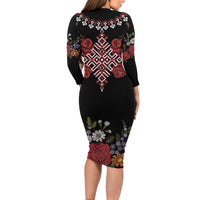 Czech Republic Traditional Costume Family Matching Long Sleeve Bodycon Dress and Hawaiian Shirt Embroidery Floral Pattern With Red Rose