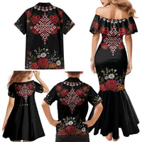 Czech Republic Traditional Costume Family Matching Mermaid Dress and Hawaiian Shirt Embroidery Floral Pattern With Red Rose