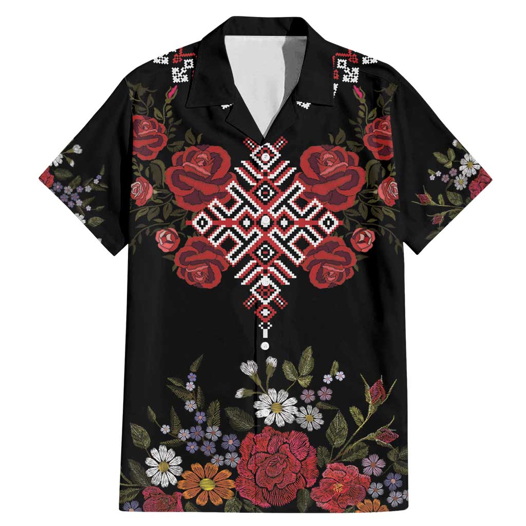 Czech Republic Traditional Costume Family Matching Mermaid Dress and Hawaiian Shirt Embroidery Floral Pattern With Red Rose