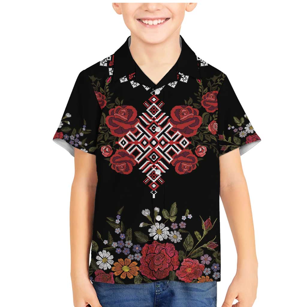 Czech Republic Traditional Costume Family Matching Mermaid Dress and Hawaiian Shirt Embroidery Floral Pattern With Red Rose