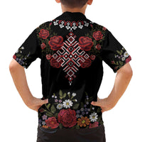 Czech Republic Traditional Costume Family Matching Off The Shoulder Long Sleeve Dress and Hawaiian Shirt Embroidery Floral Pattern With Red Rose