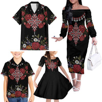 Czech Republic Traditional Costume Family Matching Off The Shoulder Long Sleeve Dress and Hawaiian Shirt Embroidery Floral Pattern With Red Rose