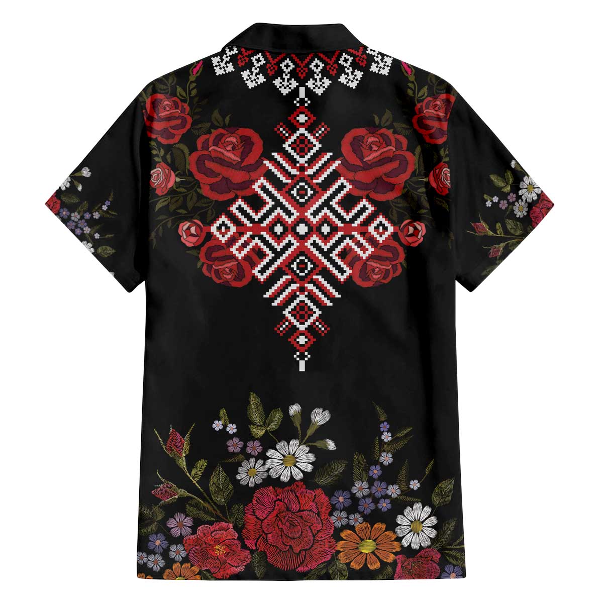 Czech Republic Traditional Costume Family Matching Off The Shoulder Long Sleeve Dress and Hawaiian Shirt Embroidery Floral Pattern With Red Rose