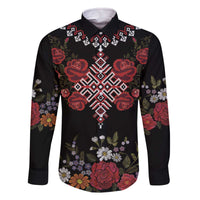 Czech Republic Traditional Costume Family Matching Off The Shoulder Long Sleeve Dress and Hawaiian Shirt Embroidery Floral Pattern With Red Rose