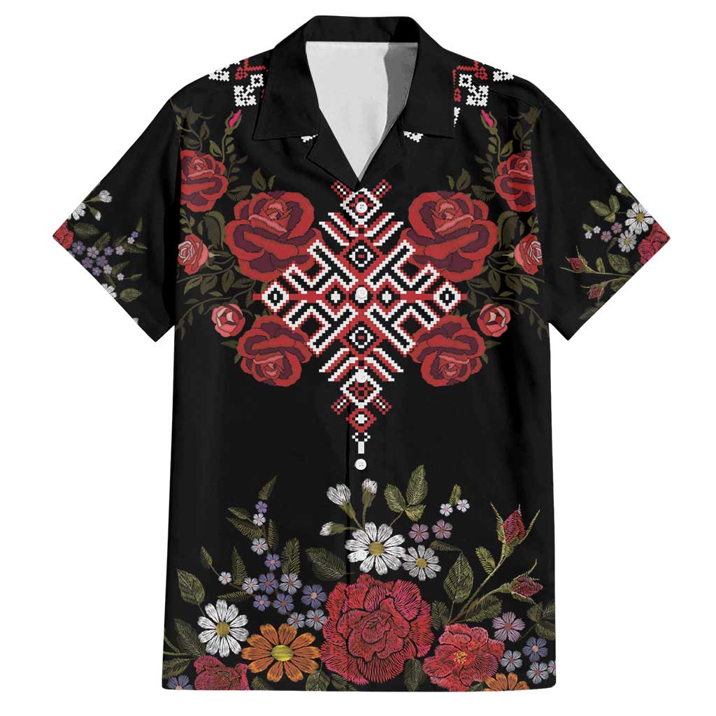 Czech Republic Traditional Costume Family Matching Off Shoulder Maxi Dress and Hawaiian Shirt Embroidery Floral Pattern With Red Rose