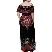Czech Republic Traditional Costume Family Matching Off Shoulder Maxi Dress and Hawaiian Shirt Embroidery Floral Pattern With Red Rose