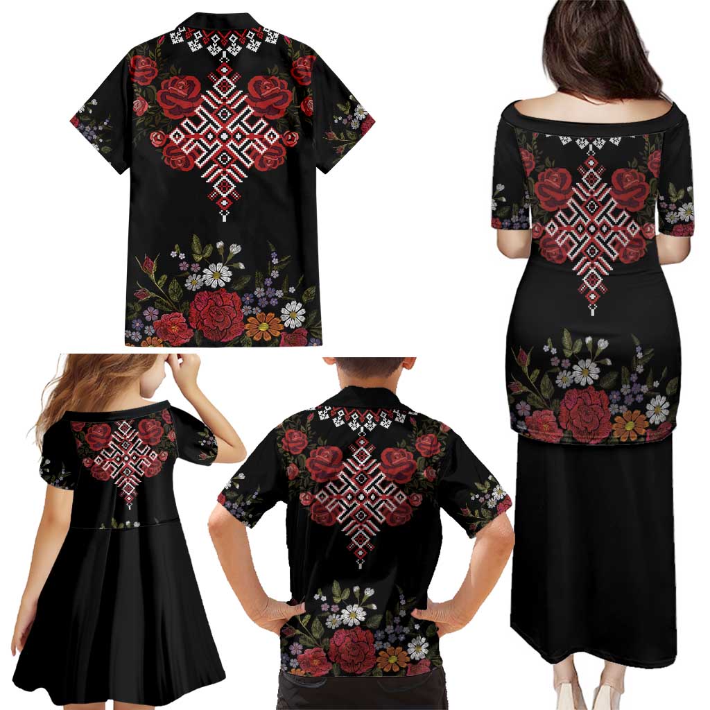 Czech Republic Traditional Costume Family Matching Puletasi and Hawaiian Shirt Embroidery Floral Pattern With Red Rose