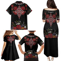 Czech Republic Traditional Costume Family Matching Puletasi and Hawaiian Shirt Embroidery Floral Pattern With Red Rose