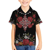 Czech Republic Traditional Costume Family Matching Short Sleeve Bodycon Dress and Hawaiian Shirt Embroidery Floral Pattern With Red Rose