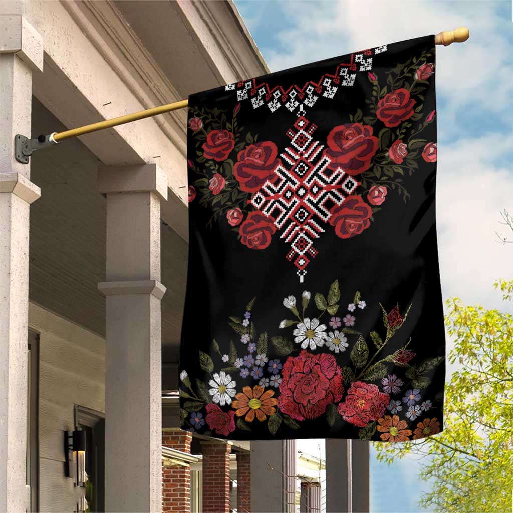 Czech Republic Traditional Costume Garden Flag Embroidery Floral Pattern With Red Rose