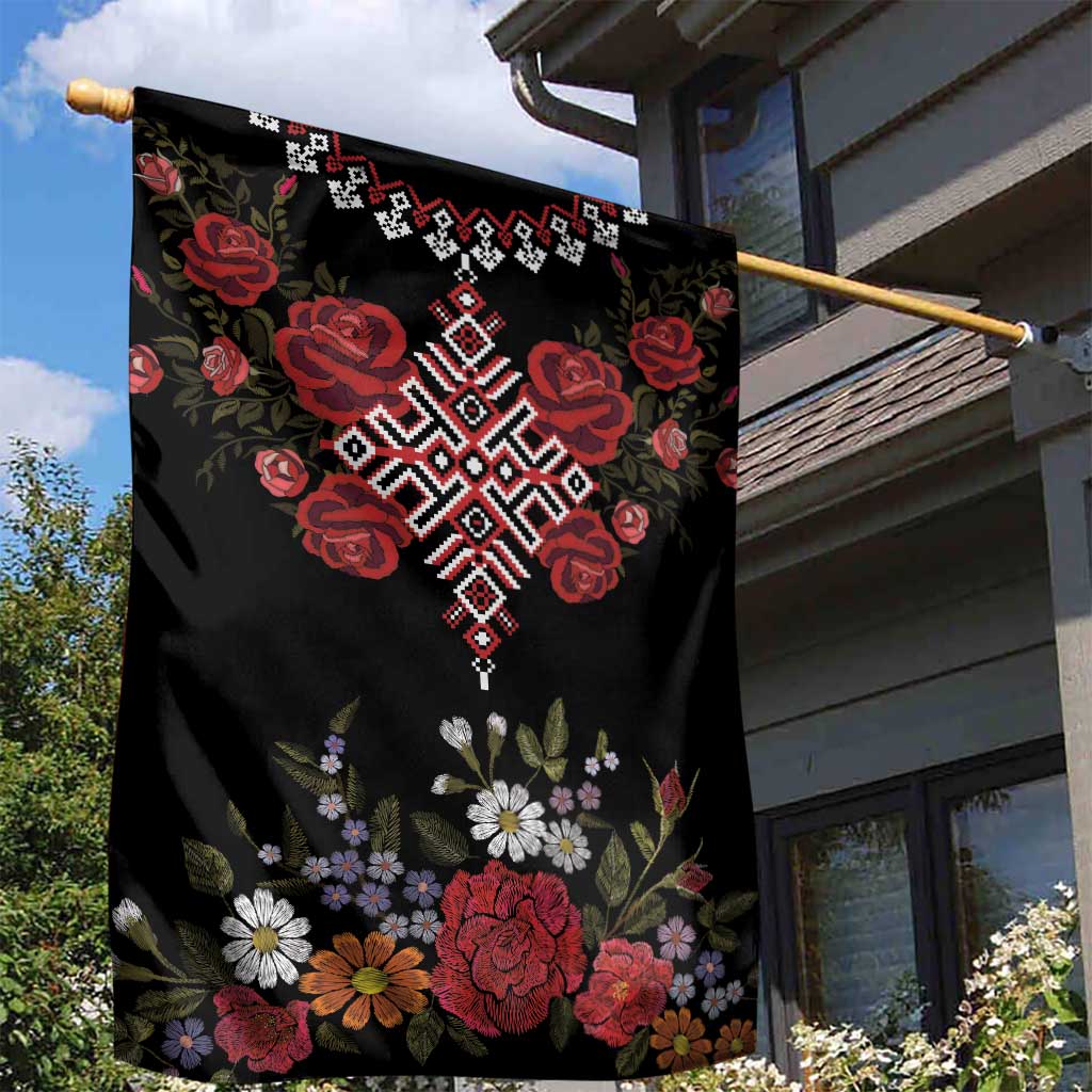 Czech Republic Traditional Costume Garden Flag Embroidery Floral Pattern With Red Rose