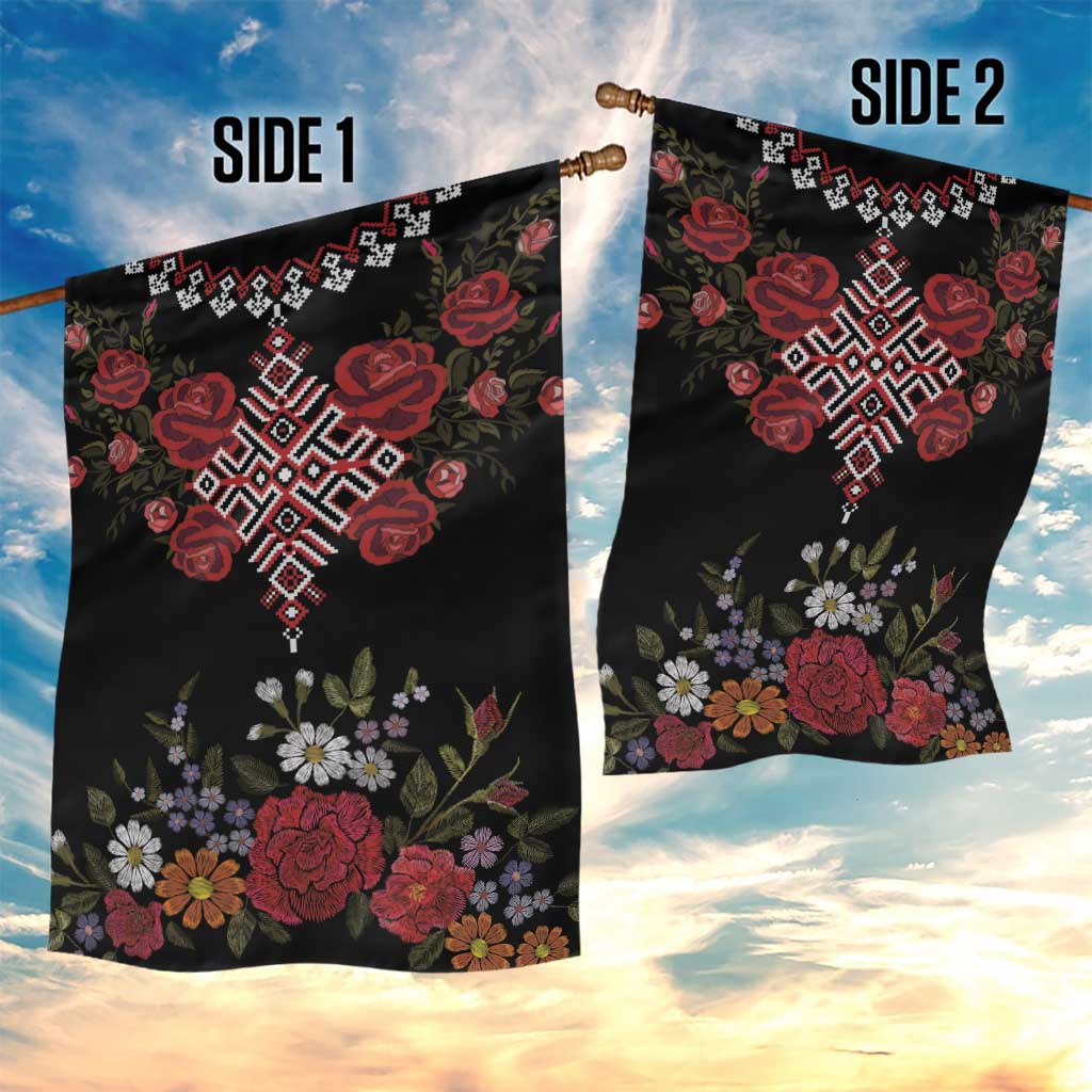 Czech Republic Traditional Costume Garden Flag Embroidery Floral Pattern With Red Rose