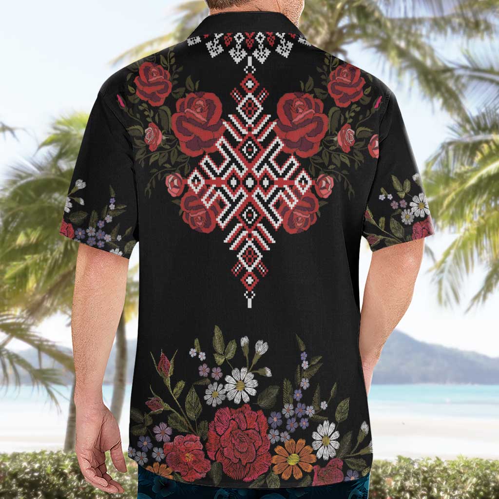 Czech Republic Traditional Costume Hawaiian Shirt Embroidery Floral Pattern With Red Rose