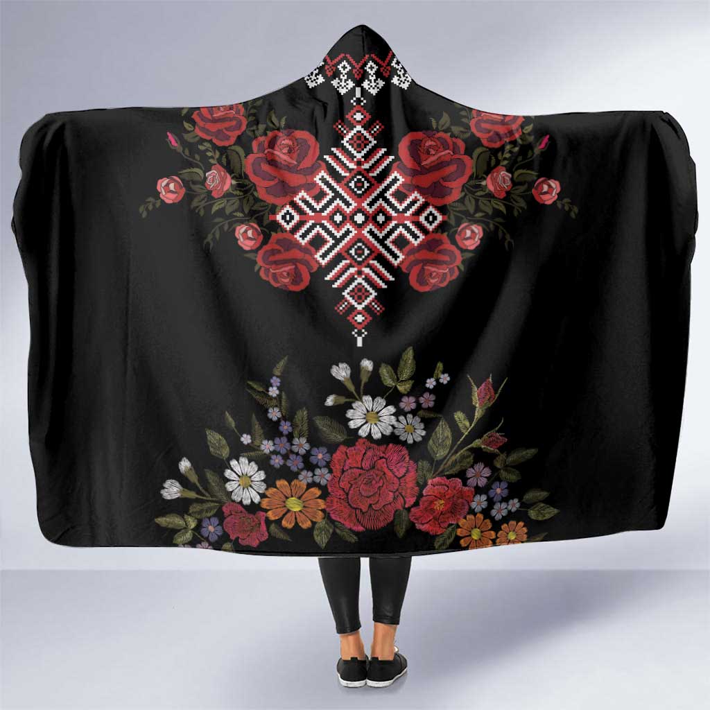Czech Republic Traditional Costume Hooded Blanket Embroidery Floral Pattern With Red Rose