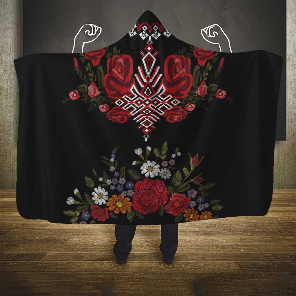 Czech Republic Traditional Costume Hooded Blanket Embroidery Floral Pattern With Red Rose