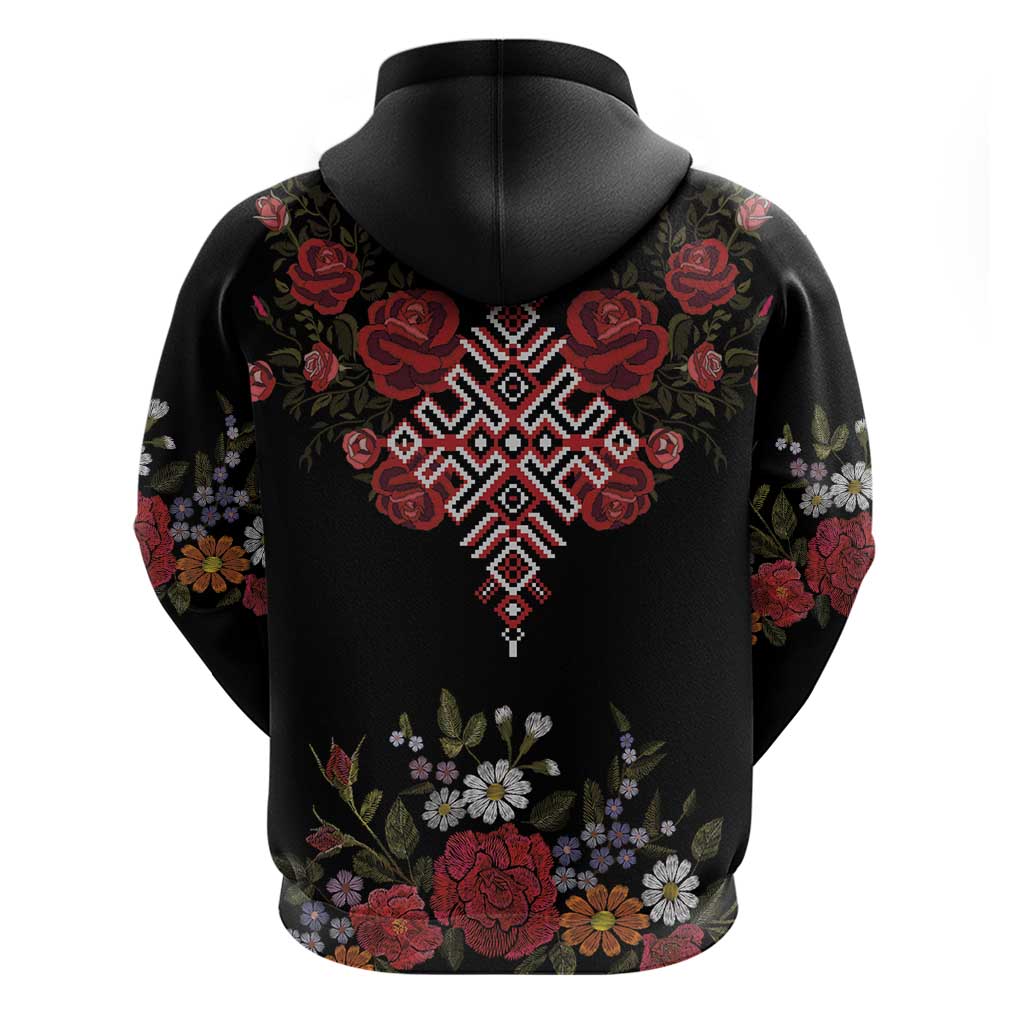 Czech Republic Traditional Costume Hoodie Embroidery Floral Pattern With Red Rose