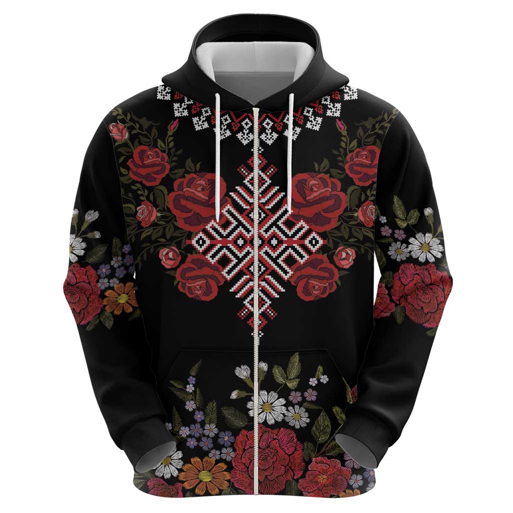 Czech Republic Traditional Costume Hoodie Embroidery Floral Pattern With Red Rose