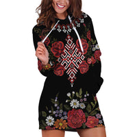 Czech Republic Traditional Costume Hoodie Dress Embroidery Floral Pattern With Red Rose