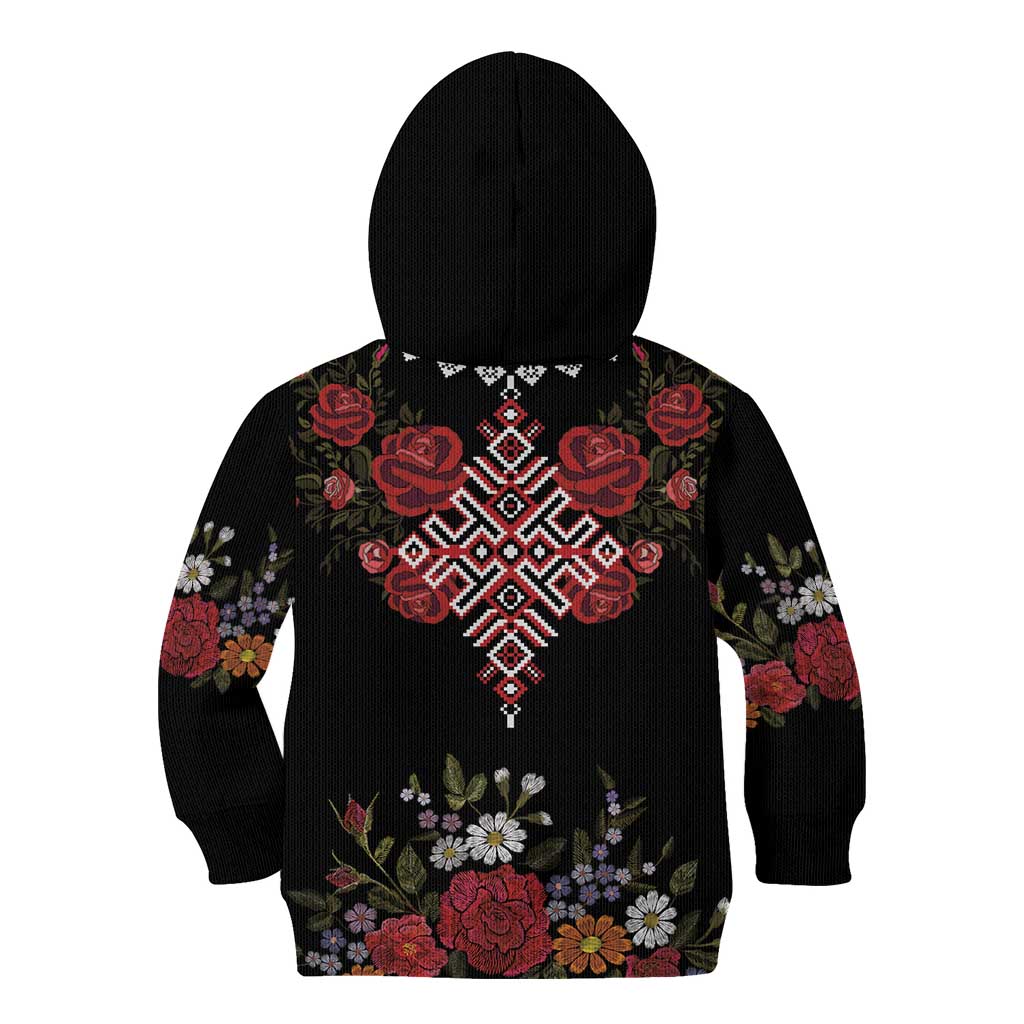 Czech Republic Traditional Costume Kid Hoodie Embroidery Floral Pattern With Red Rose