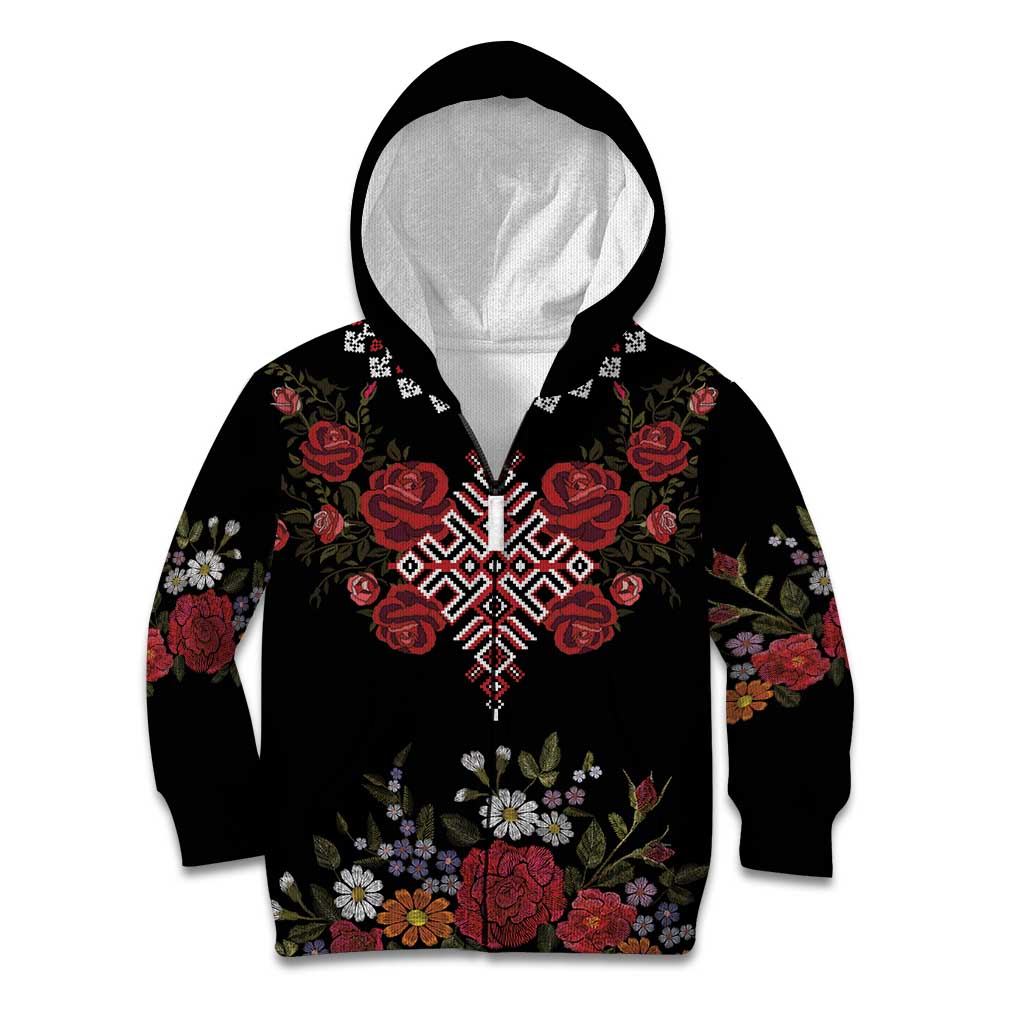 Czech Republic Traditional Costume Kid Hoodie Embroidery Floral Pattern With Red Rose