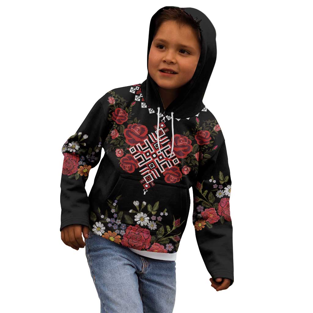 Czech Republic Traditional Costume Kid Hoodie Embroidery Floral Pattern With Red Rose