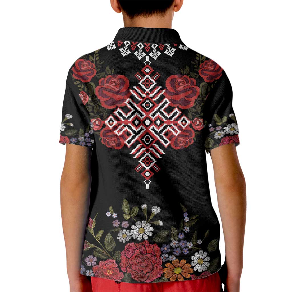Czech Republic Traditional Costume Kid Polo Shirt Embroidery Floral Pattern With Red Rose