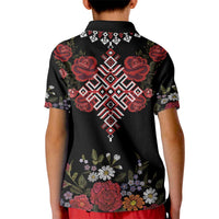 Czech Republic Traditional Costume Kid Polo Shirt Embroidery Floral Pattern With Red Rose