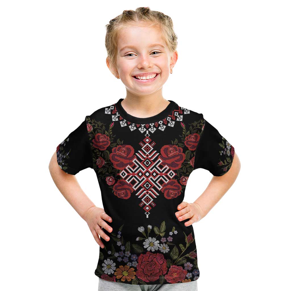 Czech Republic Traditional Costume Kid T Shirt Embroidery Floral Pattern With Red Rose