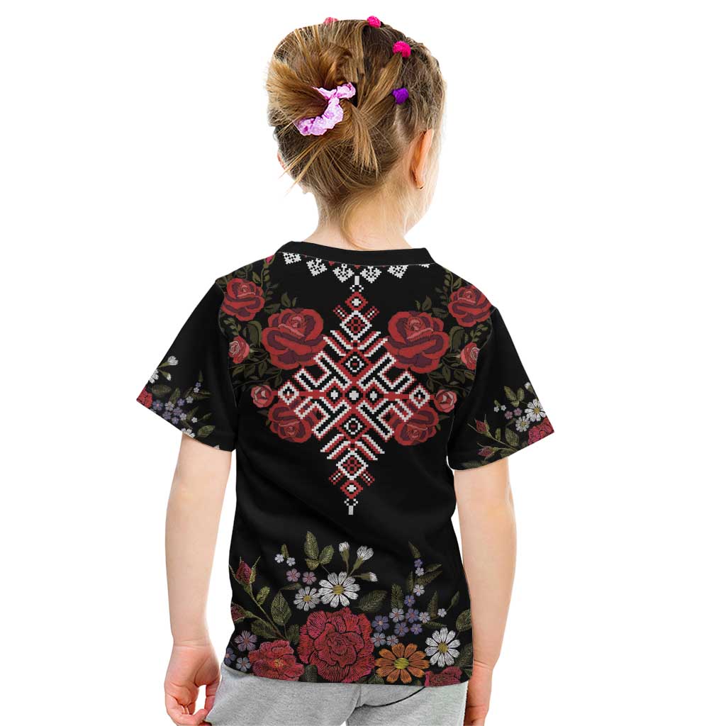 Czech Republic Traditional Costume Kid T Shirt Embroidery Floral Pattern With Red Rose