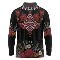 Czech Republic Traditional Costume Long Sleeve Polo Shirt Embroidery Floral Pattern With Red Rose