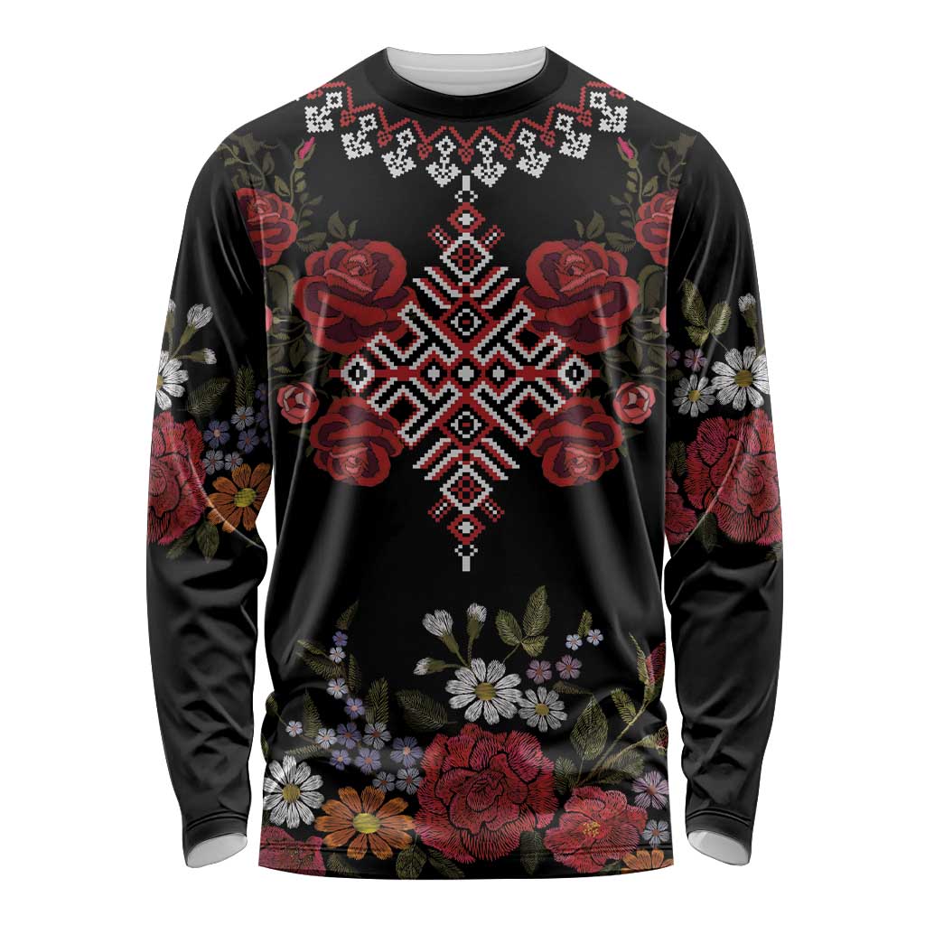 Czech Republic Traditional Costume Long Sleeve Shirt Embroidery Floral Pattern With Red Rose