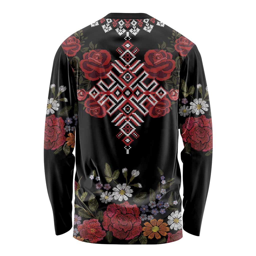 Czech Republic Traditional Costume Long Sleeve Shirt Embroidery Floral Pattern With Red Rose