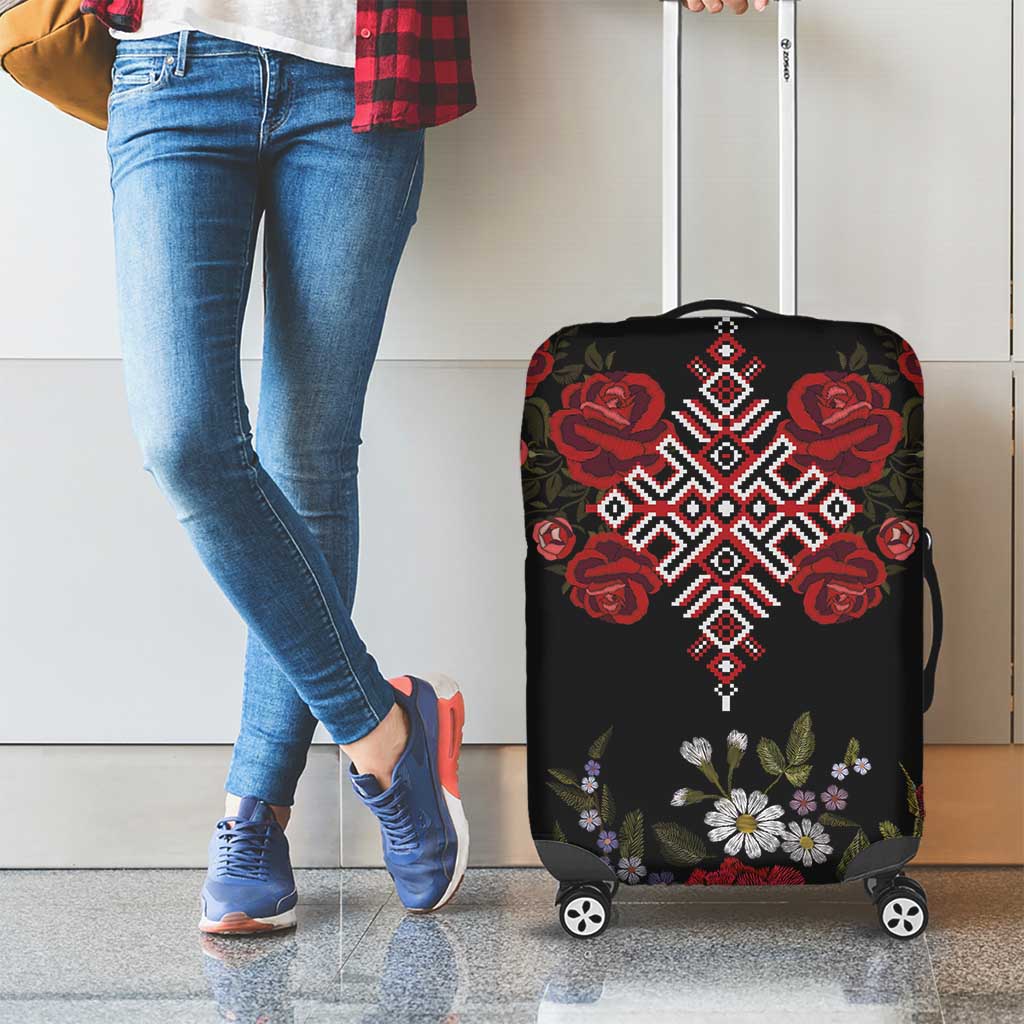 Czech Republic Traditional Costume Luggage Cover Embroidery Floral Pattern With Red Rose