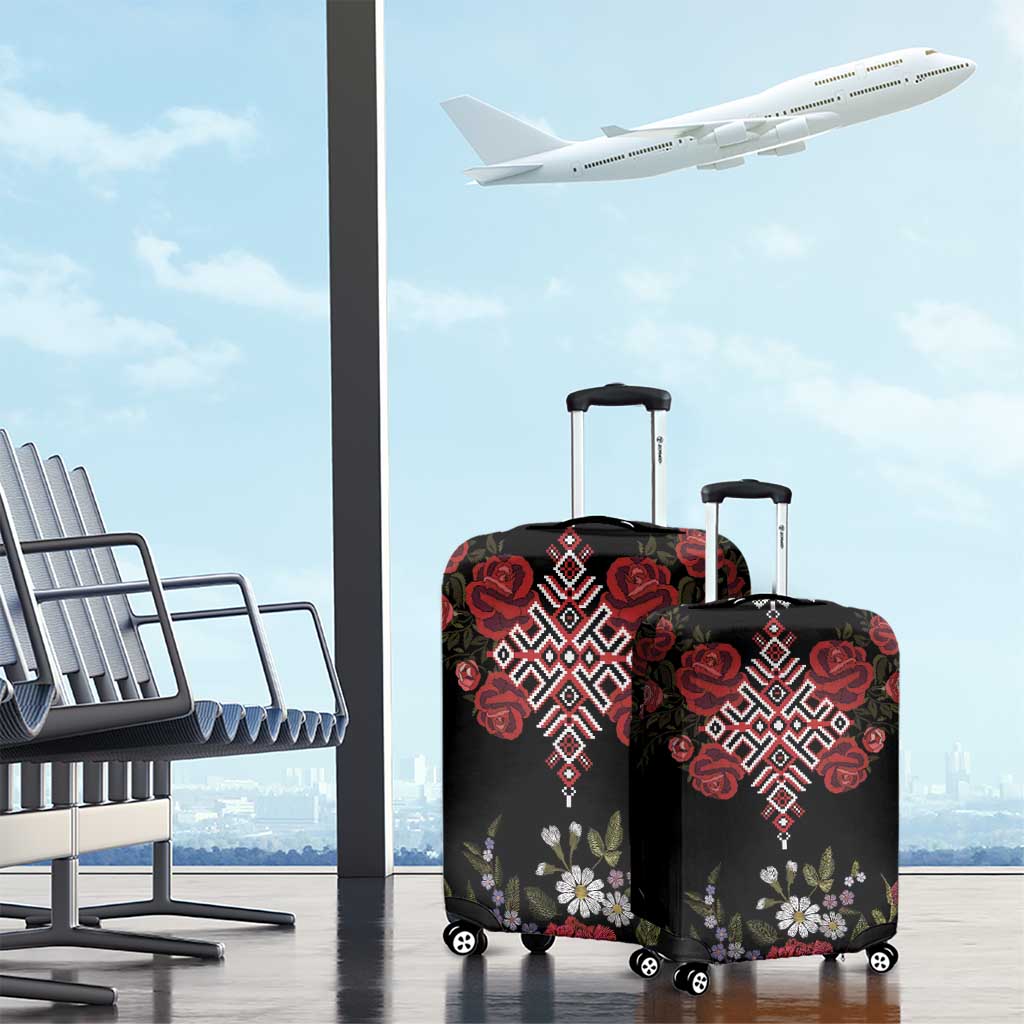 Czech Republic Traditional Costume Luggage Cover Embroidery Floral Pattern With Red Rose