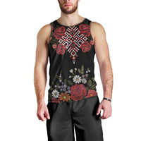 Czech Republic Traditional Costume Men Tank Top Embroidery Floral Pattern With Red Rose