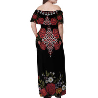 Czech Republic Traditional Costume Off Shoulder Maxi Dress Embroidery Floral Pattern With Red Rose