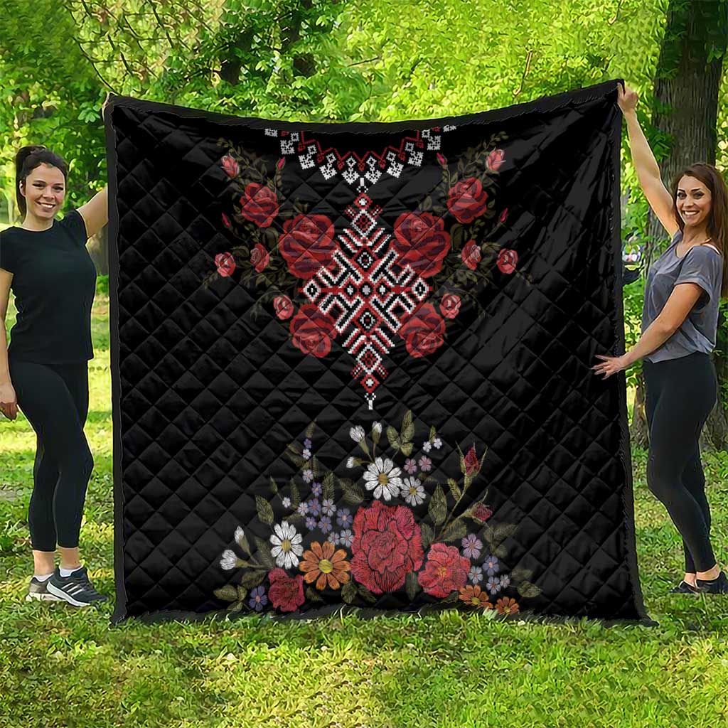 Czech Republic Traditional Costume Quilt Embroidery Floral Pattern With Red Rose