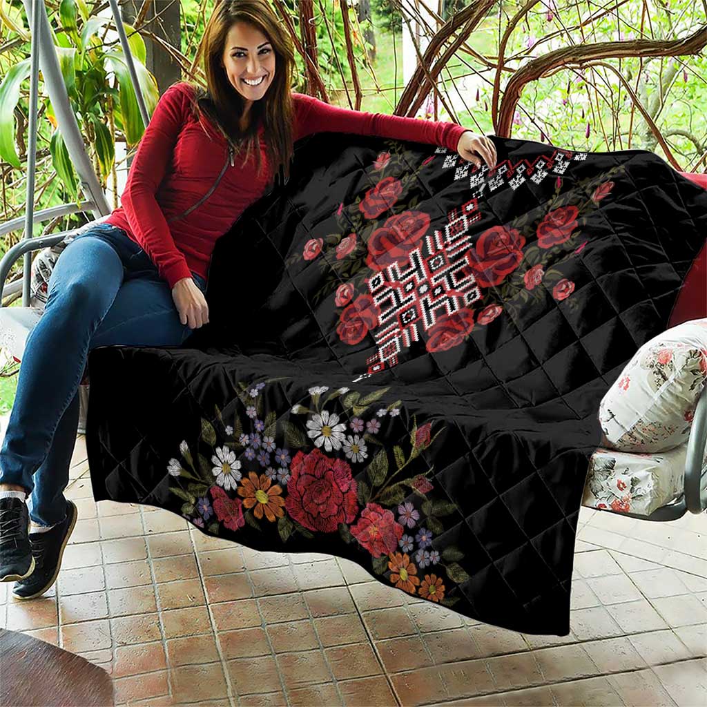 Czech Republic Traditional Costume Quilt Embroidery Floral Pattern With Red Rose