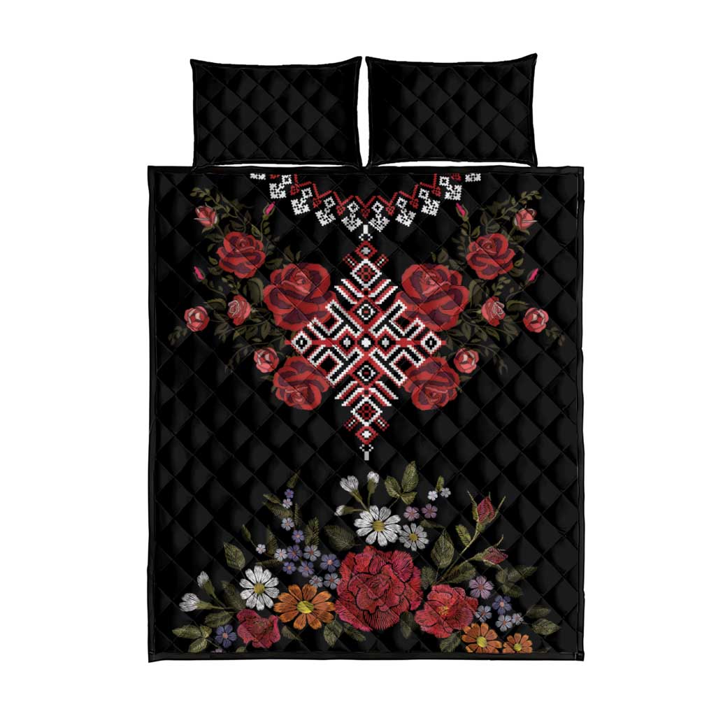 Czech Republic Traditional Costume Quilt Bed Set Embroidery Floral Pattern With Red Rose