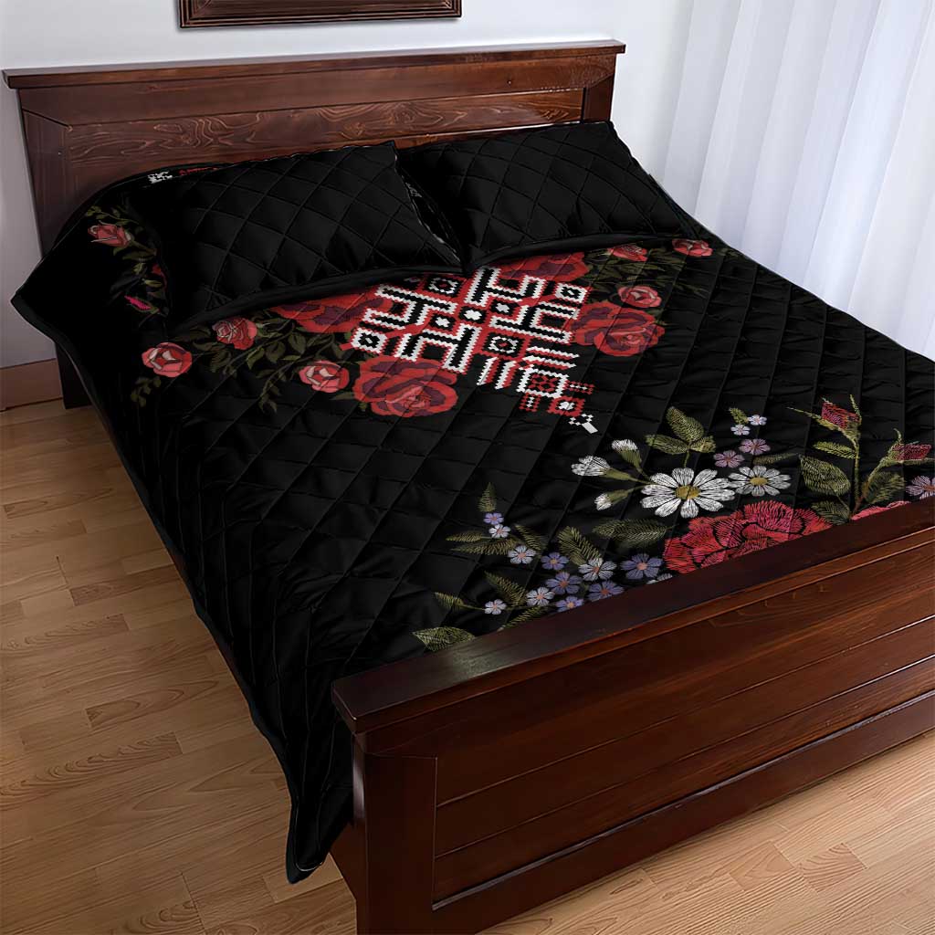 Czech Republic Traditional Costume Quilt Bed Set Embroidery Floral Pattern With Red Rose