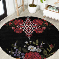Czech Republic Traditional Costume Round Carpet Embroidery Floral Pattern With Red Rose