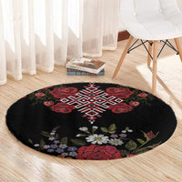 Czech Republic Traditional Costume Round Carpet Embroidery Floral Pattern With Red Rose