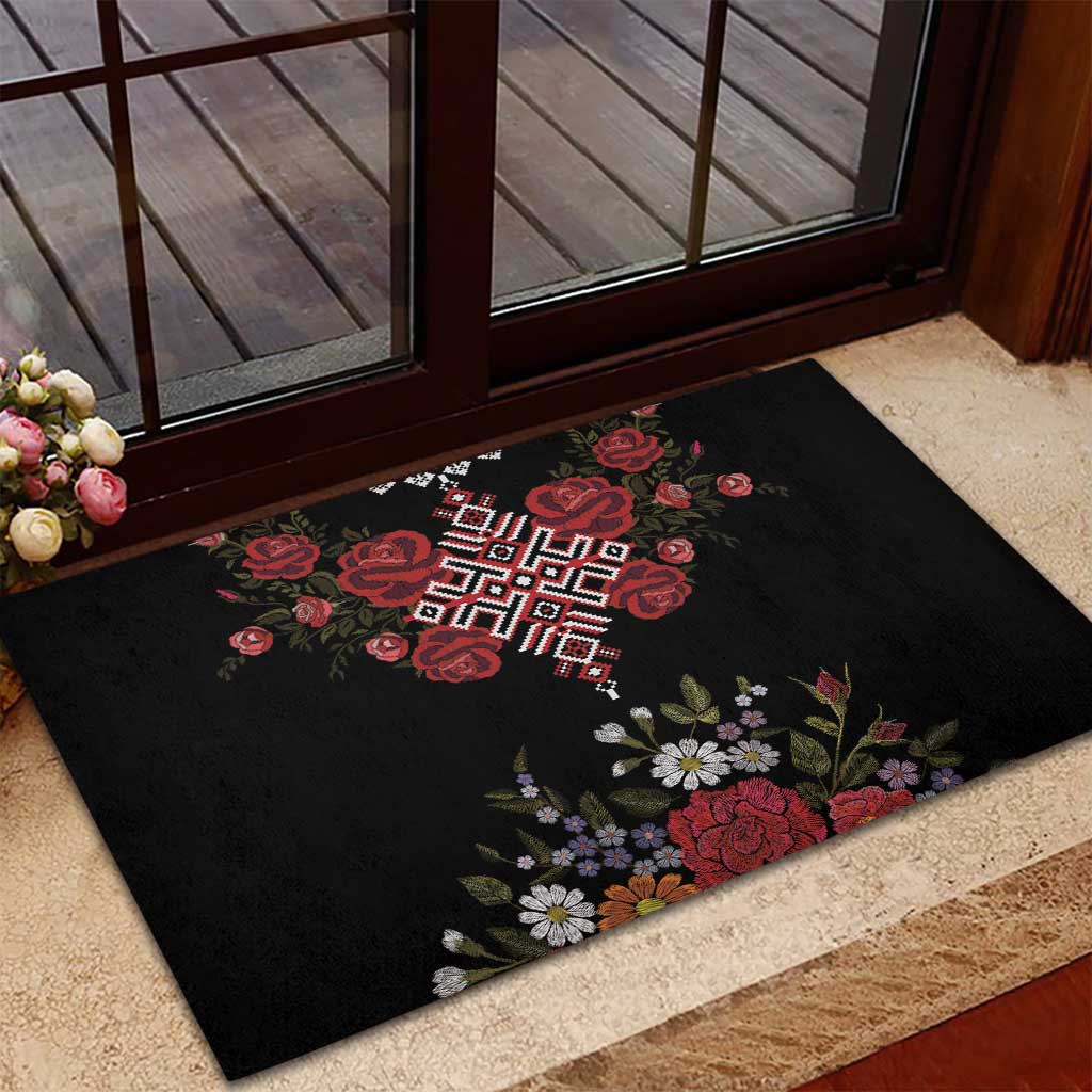 Czech Republic Traditional Costume Rubber Doormat Embroidery Floral Pattern With Red Rose