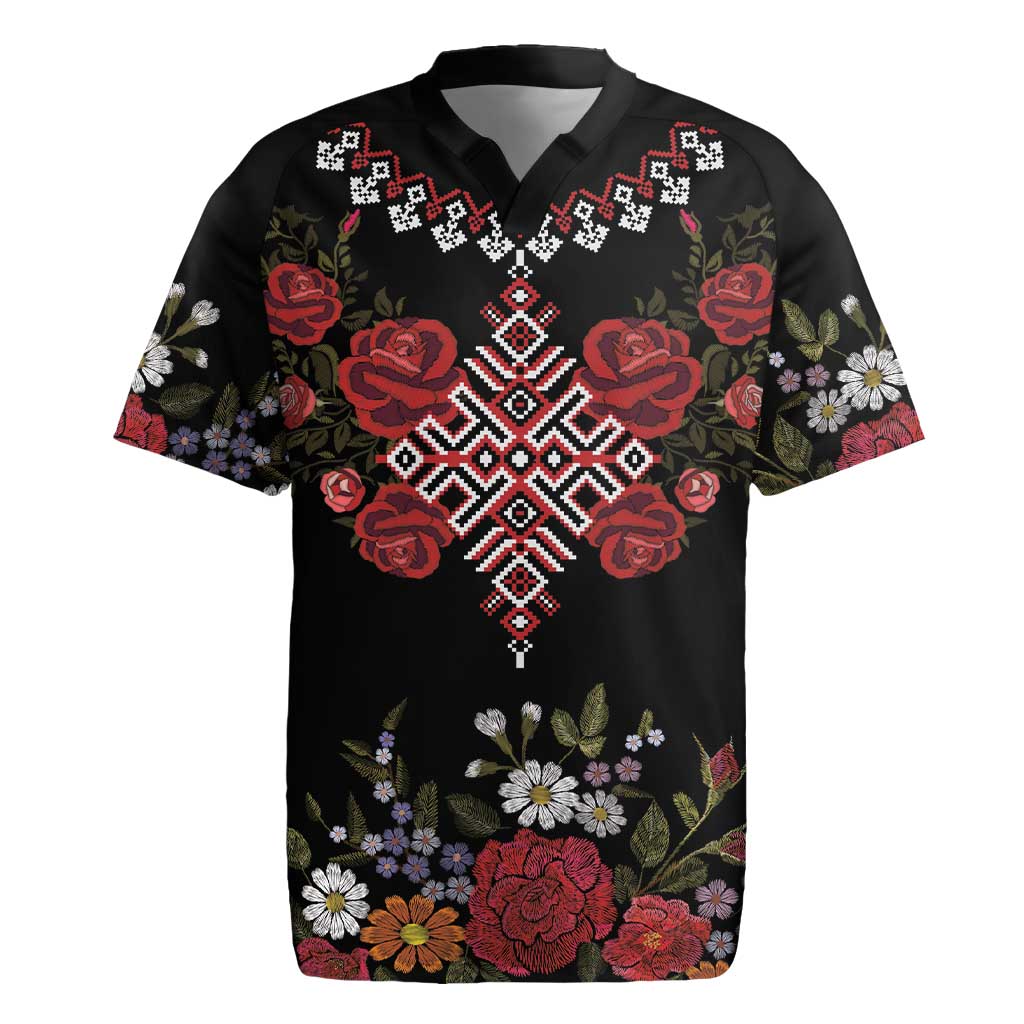 Czech Republic Traditional Costume Rugby Jersey Embroidery Floral Pattern With Red Rose